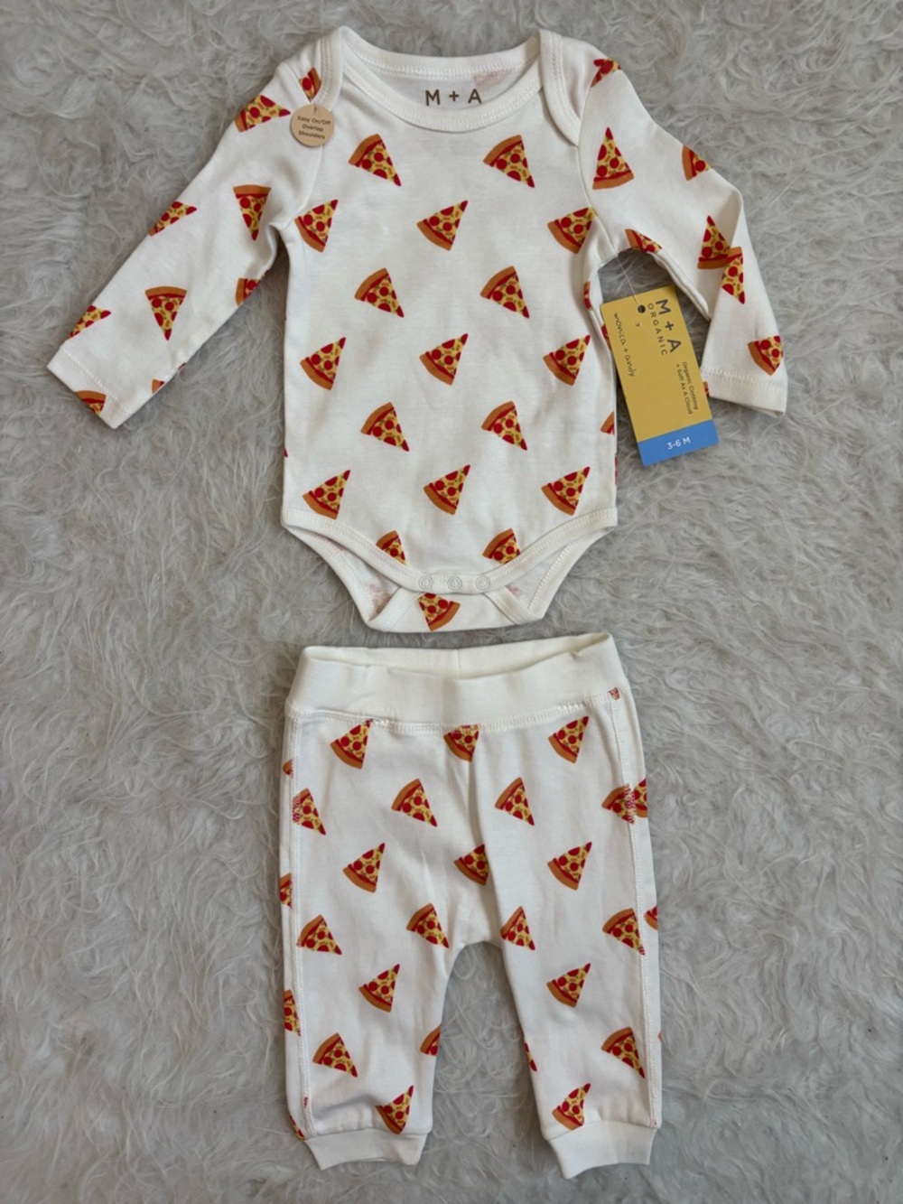 Monica + Andy White Baby Gender Neutral Matching Set with Pizza AOP
